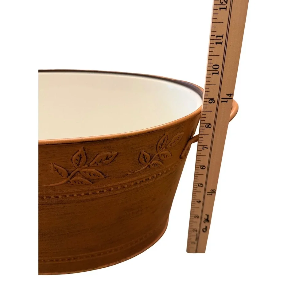 Princess House Rustic‎ Orange Embossed Leaf Metal Oval Beverage Tub